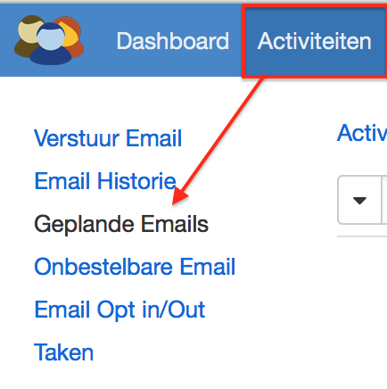 activiteiten menu geplande emails